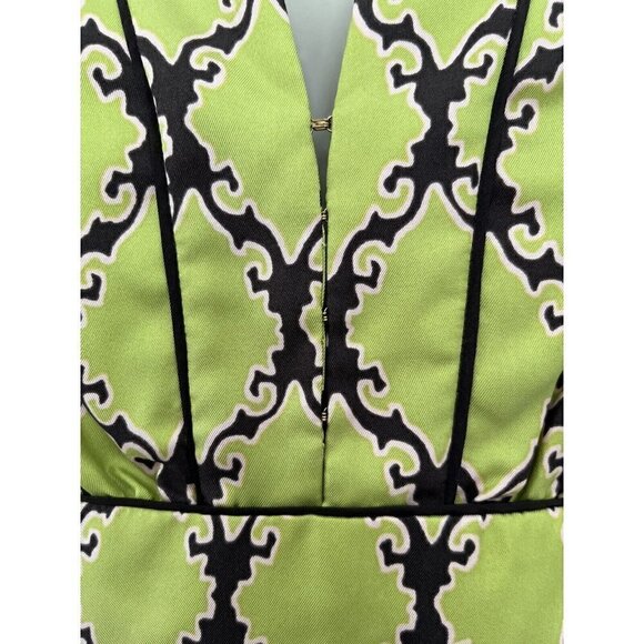 KATE SPADE MARIE Woman's Sz 2 Green Geometric Lattice  Print Silk Dress - Picture 3 of 11